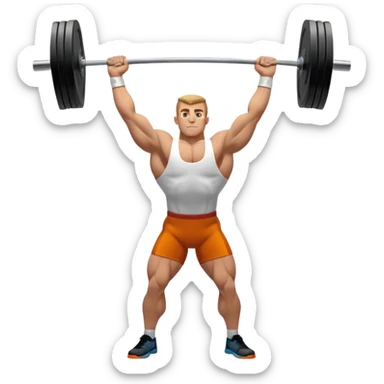 Emblem representing weightlifting with a strong athlete in a classic lifting stance, holding a barbell overhead. Dynamic, powerful pose with a focus on strength. Clean lines, bold silhouette, and transparent background, symbolizing the intensity and discipline of the sport sticker