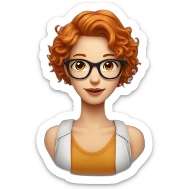 Fille aux cheveux roux frisés avec des lunettes et un pendentif crucifix sticker