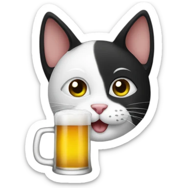 black white cat drinking beer sticker