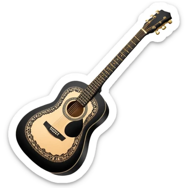 acoustic sunrise color guitar with black lacy-details and engraved small black music notes sticker
