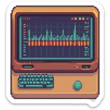 dashboard with pixel art style graphs and charts, retro computer vibe sticker