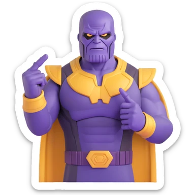 Purple villain Thanos with Squid Game aesthetic showing middle finger sticker