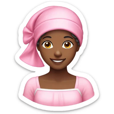 a black girl with a pink bonnet smiling  sticker