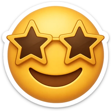 yellow face with gold star glasses emoji, digital illustration sticker