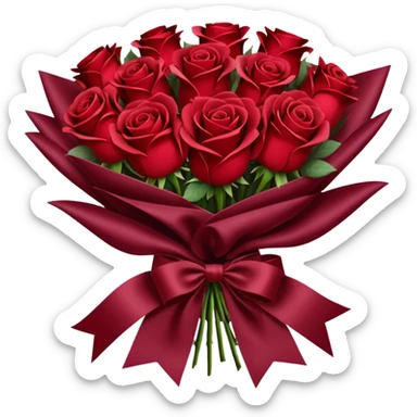Bouquet of red roses in a burgundy package sticker