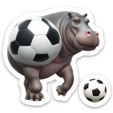 fat hippo as soccer player kick ball left leg sticker