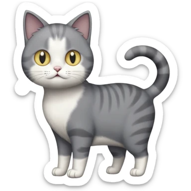 full body derpy looking large short hair dark grey and white cat sticker