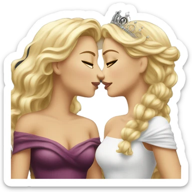 2 women princesses couple blonde deep kiss sticker
