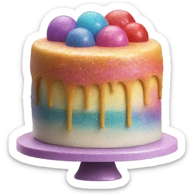 Realistic cake with colorful glitter sticker