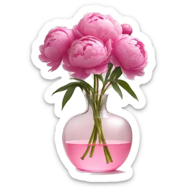 Peonies in a clear pink glass vase sticker