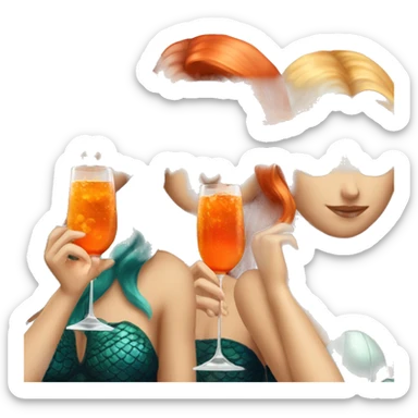 Three beautiful mermaids (one blond, one brown and one red hair) drinking aperol sticker