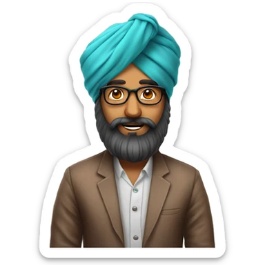 indian guy with a turban with a big beard and really big glasses with a high prescripti sticker