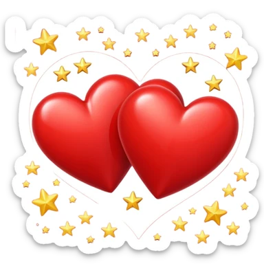 Two red hearts one beyond another with some stars in both the hearts sticker