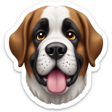 A Friendly St Bernard dog with a purple nose sticker