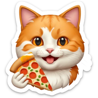 happy cat eating pizza sticker