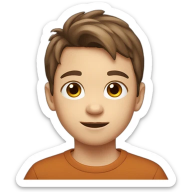 10 year old white boy with brown hair, wearing an ubuntu shirt sticker