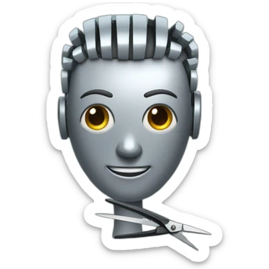 A robot with a haircutting scissors sticker