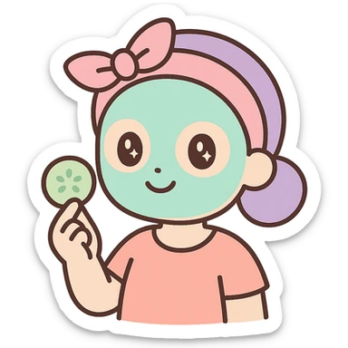 A self-care illustration with a person doing a face mask and holding a cucumber slice sticker