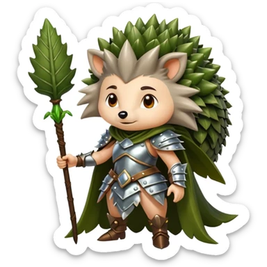moss witch woman dressed as hedgehog guardian, thorny leaf armor sticker