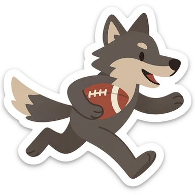 flat toon style wolf running with a football sticker