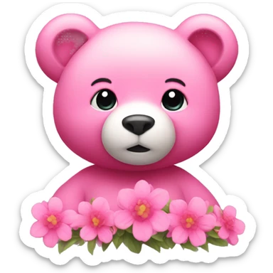 Pink bear with pink flowers  sticker