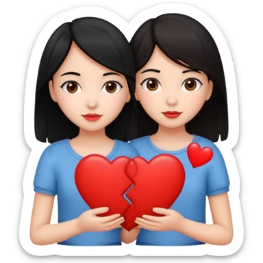 2 girls that have a heart one hair black the other brown  sticker