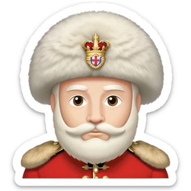 Royal guard of great britain look front ith a bearskin sticker