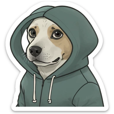 Dog wearing a hoodie sticker