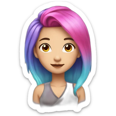 A beautiful Chinese with rainbow hair sticker