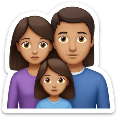 Family portrait with father with dark brown hair and black eyes, mother with light brown hair and brown eyes, three brown little girls with brown eyes sticker