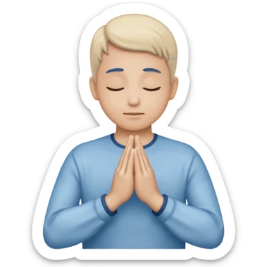 Two hands in prayer pose, only hands, muted blue outline, beige fill, soft glow, apple emoji style, PNG, transparent background sticker