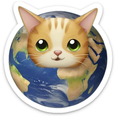 planet Earth with a cartoon pensive cat face sticker