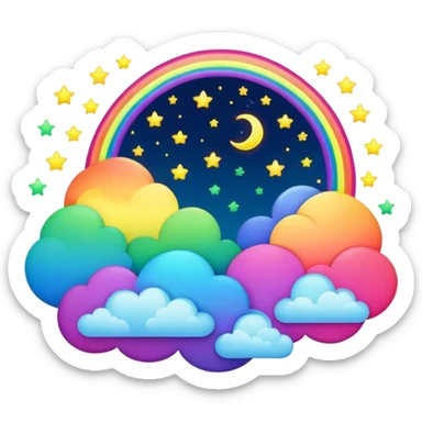 Neon rainbow colored damask style full moon with stars and clouds sticker