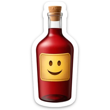 closed bottle, dark glass, deep red visible, cork or screw cap, plain label, classic slightly robust shape, no extras, soft lighting, emoji scale sticker