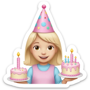 birthday girl emoji with cute baby pink font and a cake sticker