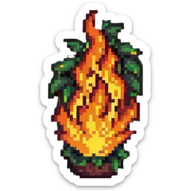 bush with fire flames engulfing it sticker
