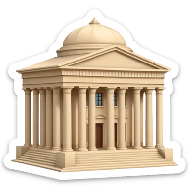 Minimal 3D emoji style government ministry building, classical architecture with columns and triangular roof, official state institution, neutral beige stone, clean shading, financial institution icon, isolated on transparent background, professional, no flags, no text sticker
