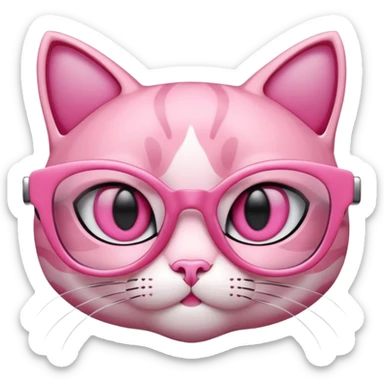 A 3D cartoon rose-pink cat-eye spectacle, glossy curved frame, soft reflections, isolated on plain background, Memoji-style. Negative : Cat. sticker