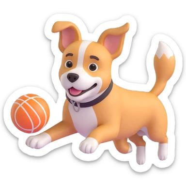 dog chasing ball in forrest, close up pose sticker