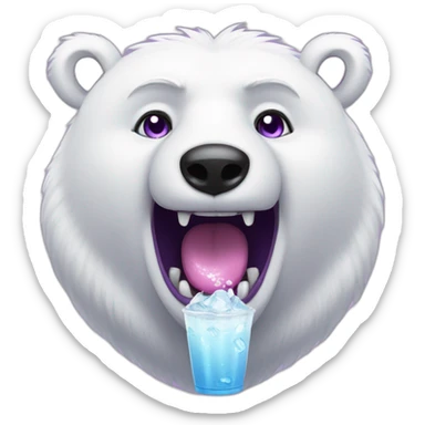 Happy Male Anthro polar bear purple eyes, drinking soda sticker