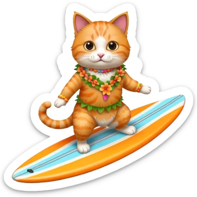 cat surfing in hawaian costum sticker