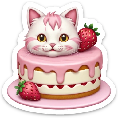 cat eating strawberry cake sticker