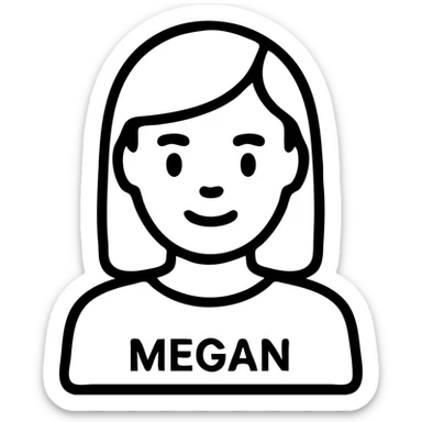 icon of a woman named Megan, outlined style, friendly expression, minimal details, suitable for digital use sticker