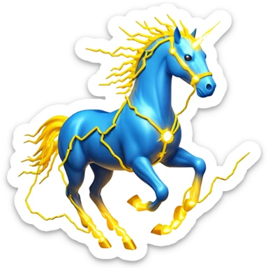 3D yellow electric horse made of lightning bolts, yellow electric wires, blue electricity sparks, dynamic running pose sticker