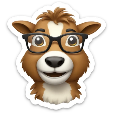 happy smart smiling brown chamois with glasses turn to left sticker