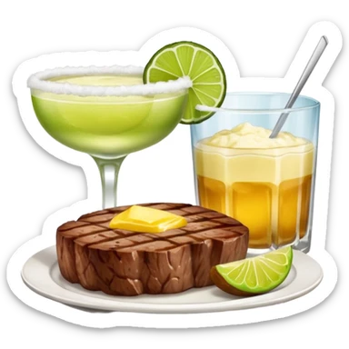 Big steak dinner with baked potato and a margarita  sticker