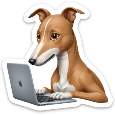 Greyhound with a laptop sticker