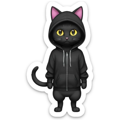 Black cat wearing a hoodie fursona (full body) sticker