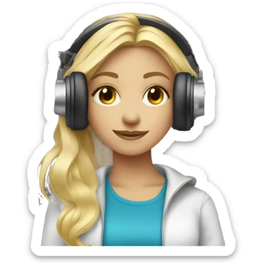 Audio technician blonde girl with a dj decks sticker