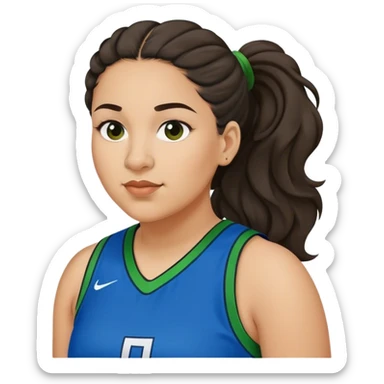  plus size light skin latino women basketball player with wavy dark hair in pony tail flat wide nose wearing blue green  uniform sticker
